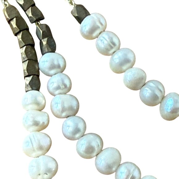 EP Triple Strand Freshwater Pearl & Brass Beaded Necklace With Adjustable Chain - Picture 7 of 7